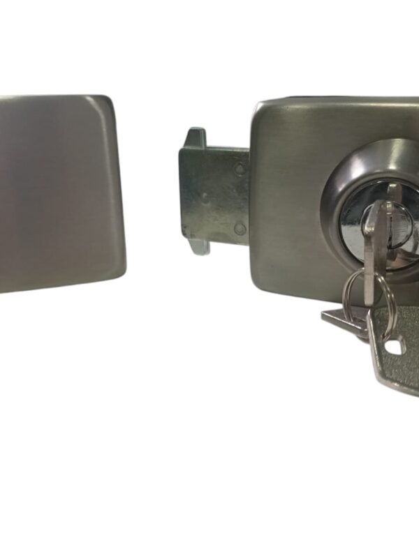 FG107A CERRADURA DE APLICAR PARA PUERTA DOBLE DE VIDRIO DE 10 A 12MM LLAVE-PASADOR CORREDIZA TERM SATINADA Cerradura de Aplicar para Puerta Doble de Vidrio de 10 a 12mm (V/V) Llave + Pasador - FG-107A