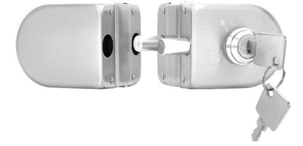 Cerradura de Aplicar para Puerta Doble de Vidrio de 10 a 12mm (V/V) Llave + Pasador - FG-108A