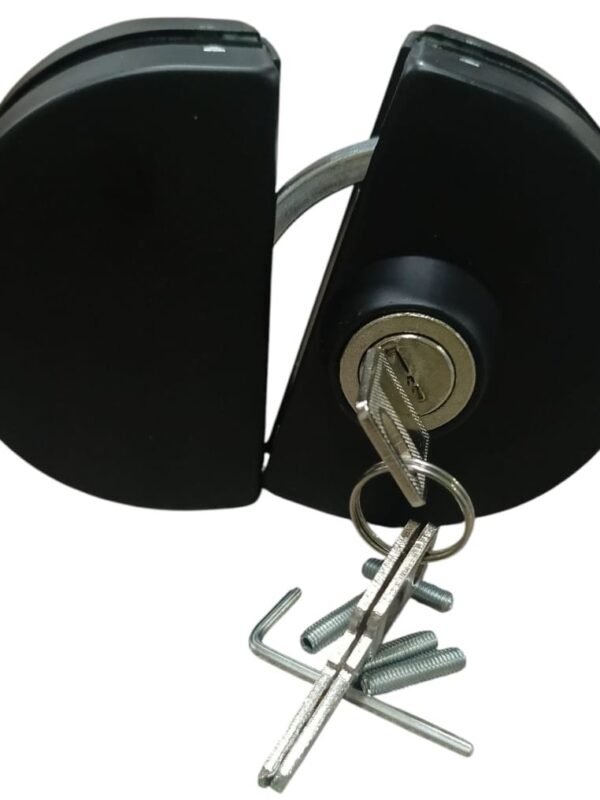 FG305 CERRADURA DE APLICAR PARA PUERTA DOBLE DE VIDRIO 10 A 12MM LLAVE-PASADOR NEGRO ACERO INOX Cerradura de Aplicar para Puerta Doble de Vidrio de 10 a 12mm (V/V) - FG-305