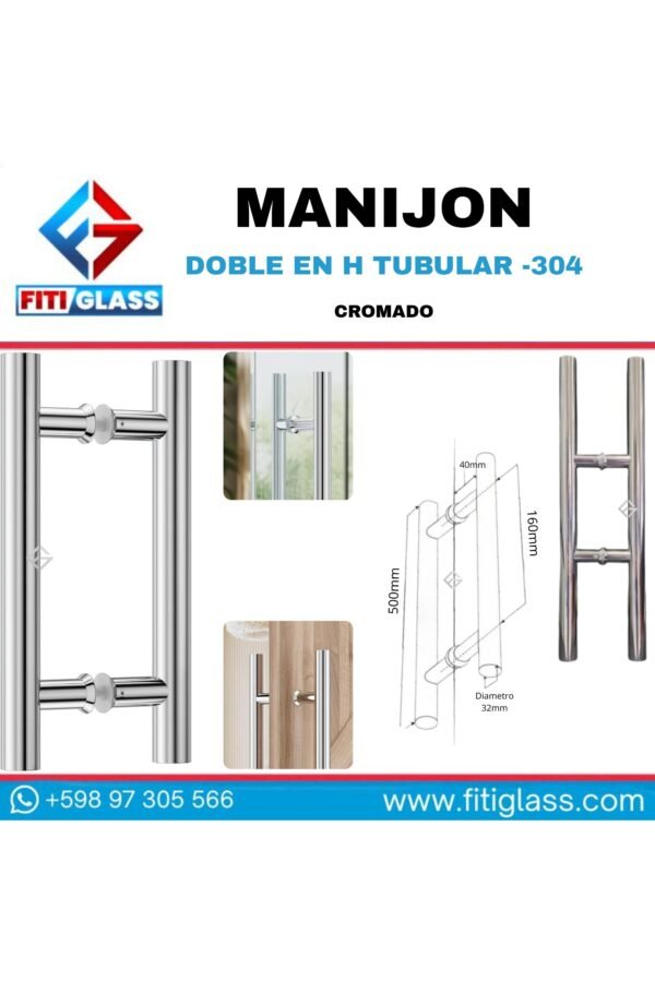 MANIJON DOBLE EN H TUBULAR CROMADO 500X160X32MM 304 1058001