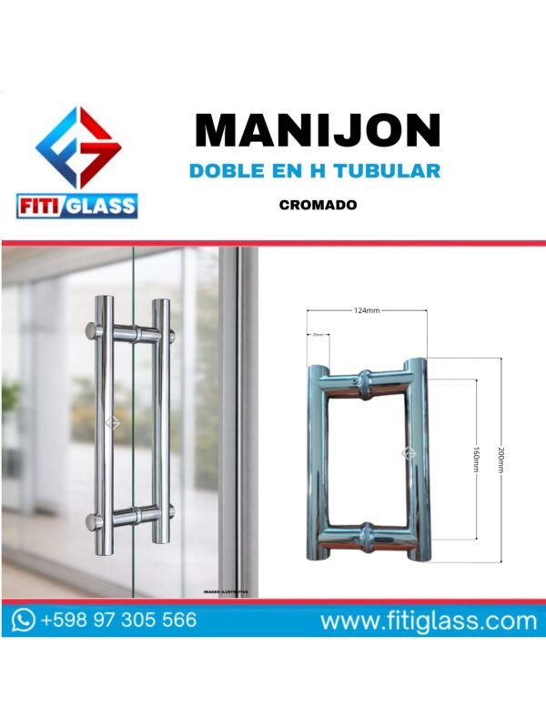 MANIJON DOBLE EN H TUBULAR CROMADO 200X160X25MM 304 1047183