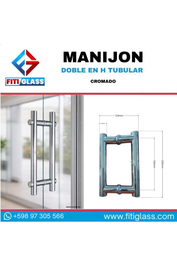 MANIJON DOBLE EN H TUBULAR CROMADO 200X160X25MM 304 1047183