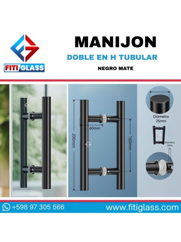 MANIJON DOBLE EN H TUBULAR NEGRO 200X160X25MM 304 1047521