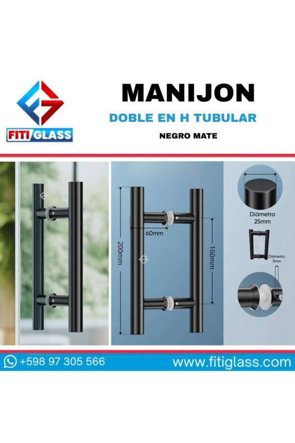 MANIJON DOBLE EN H TUBULAR NEGRO 200X160X25MM 304 1047521