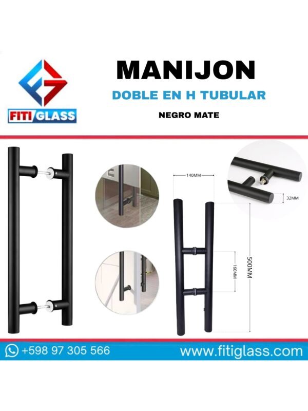 MANIJON DOBLE EN H TUBULAR NEGRO 500X160X32MM 1002187