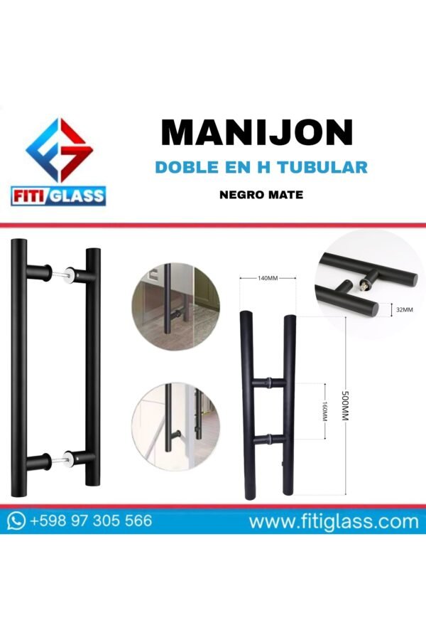 MANIJON DOBLE EN H TUBULAR NEGRO 500X160X32MM 1002187