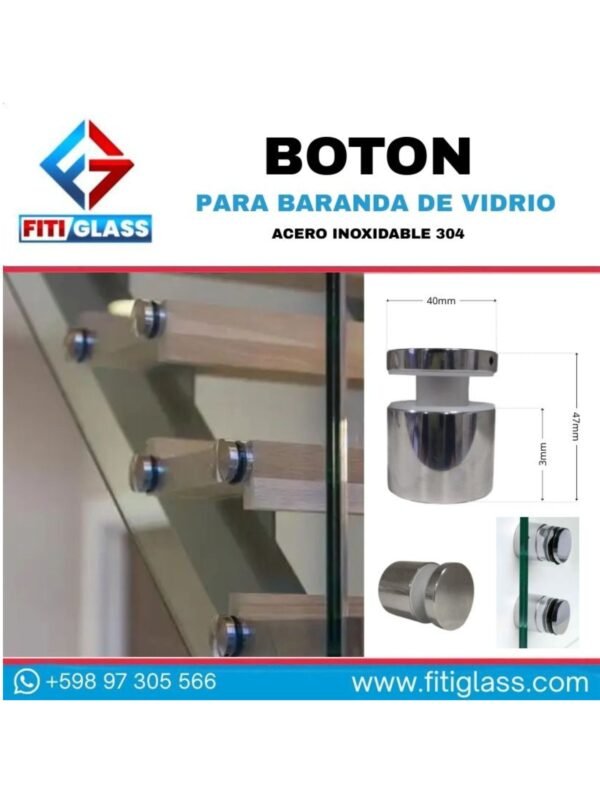 BOTON PARA BARANDA DE VIDRIO 304 DIAM 40*30MM ALTO 1047851